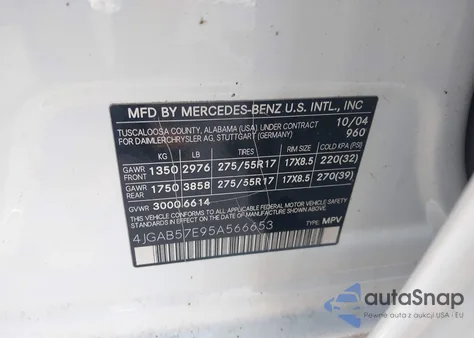 2005 Mercedes-Benz Ml 350 4Matic из США, поврежденный, VIN 4JGAB57E95A566653